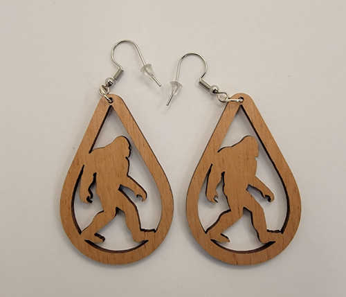 Big Foot Teardrop Laser Cut Alder Wood Earrings, Hook Style, Satin Finish