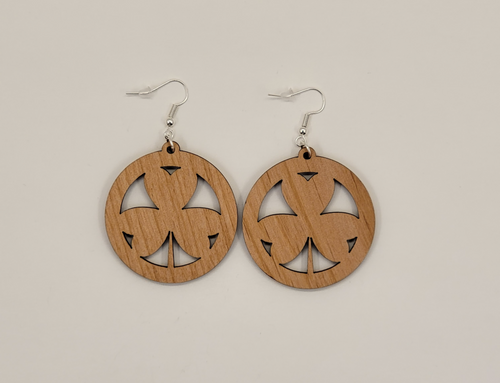 Shamrock 2 Laser Cut Alder Wood Earrings, Hook Style, Satin Finish