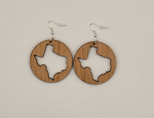 Texas 1 Laser Cut Alder Wood Earrings, Hook Style, Satin Finish