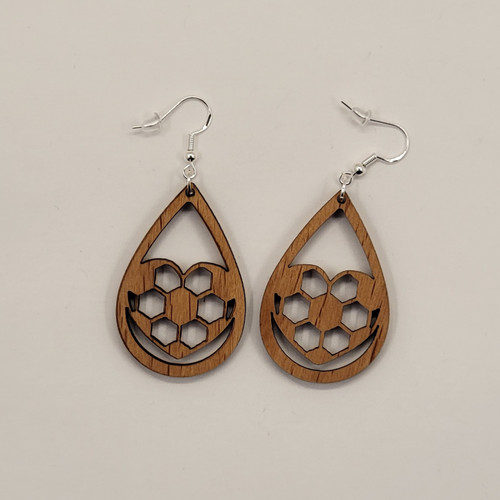 Soccer Love Teardrop Style 2 Natural Wood Earrings Boho Trendy Rustic Earrings