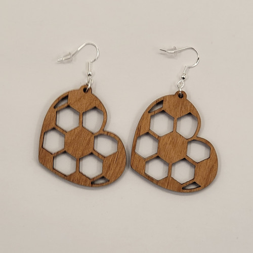 Soccer Love Natural Wood Earrings Boho Trendy Rustic Earrings