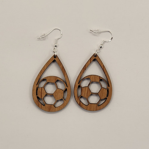 Soccer Teardrop Style 1 Natural Wood Earrings Boho Trendy Rustic Earrings