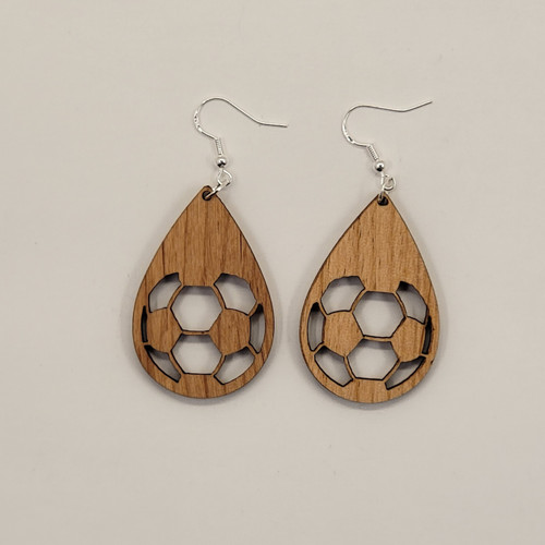 Soccer Teardrop Style 2 Natural Wood Earrings Boho Trendy Rustic Earrings