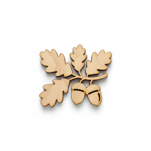 Acorn Branch Wood Cutout - Unfinished Baltic Birch Craft Shape