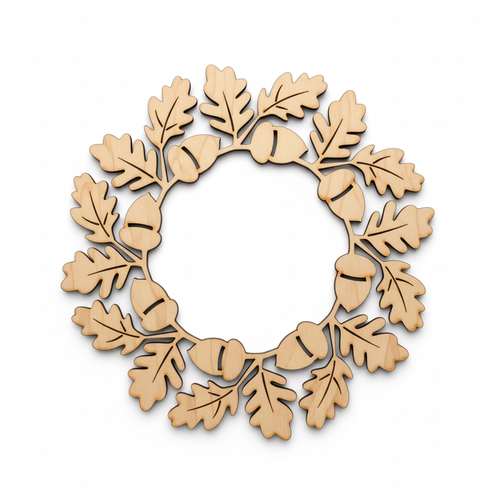 Acorn Wreath Wood Cutout Craft Blank, Unfinished Baltic Birch DIY Shape for Crafts and Decor