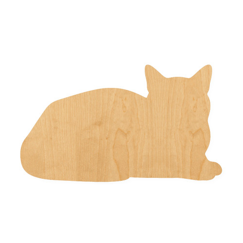 Cat Laying Down Wood Cutout for Crafts, Unfinished Baltic Birch Craft Shape