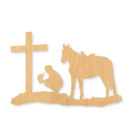 Cowboy At Cross Wood Cutout - Unfinished Baltic Birch Craft Shape