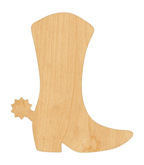 Cowboy Boot Wood Cutout Craft Blank, Unfinished Baltic Birch DIY Shape for Crafts and Decor