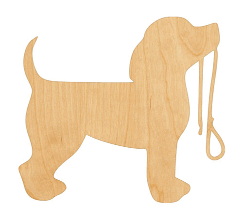 Dog With Leash Wood Cutout Craft Blank, Unfinished Baltic Birch DIY Shape for Crafts and Decor