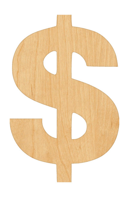 Dollar Sign 1 Wood Cutout Craft Blank, Unfinished Baltic Birch DIY Shape for Crafts and Decor