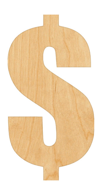 Dollar Sign 2 Wood Cutout Craft Blank, Unfinished Baltic Birch DIY Shape for Crafts and Decor