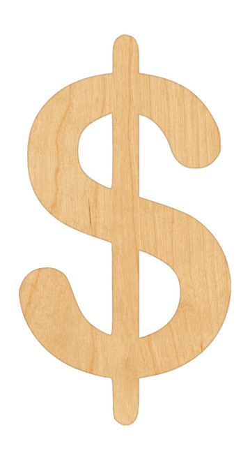 Dollar Sign 4 Wood Cutout Craft Blank, Unfinished Baltic Birch DIY Shape for Crafts and Decor