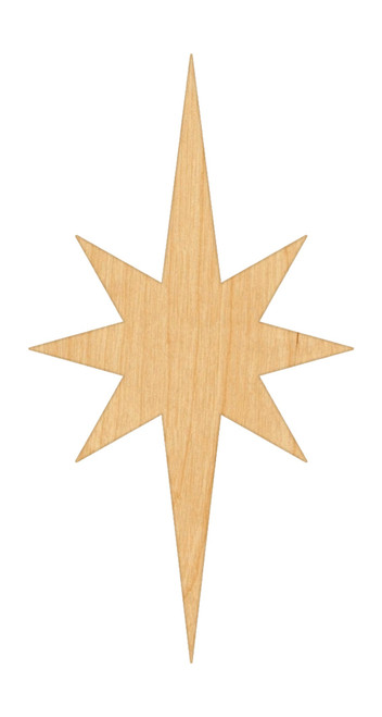 Elongated Star Wood Cutout Craft Blank, Unfinished Baltic Birch DIY Shape for Crafts and Decor