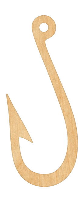 Fish Hook Wood Cutout Craft Blank, Unfinished Baltic Birch DIY Shape for Crafts and Decor