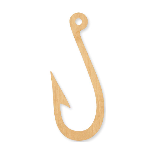 Fish Hook Wood Cutout - Unfinished Baltic Birch Craft Shape