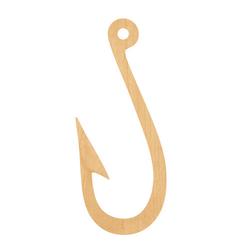 Fish Hook Wood Cutout for Crafts, Unfinished Baltic Birch Craft Shape