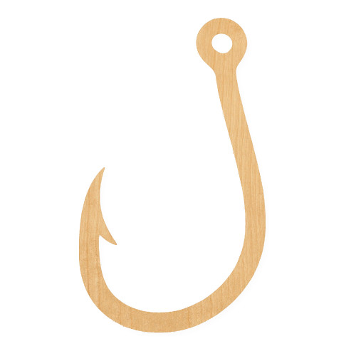 Fishing Hook Wood Cutout for Crafts, Unfinished Baltic Birch Craft Shape
