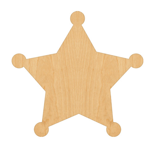 Unfinished Sheriff Star Wood Cutout for Door Hangers, Seasonal Decor and Paint Parties, Baltic Birch Craft Blank