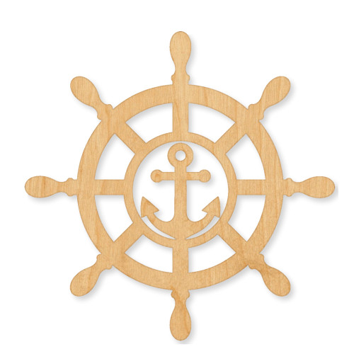 Ship Wheel Anchor Wood Cutout - Unfinished Baltic Birch Craft Shape