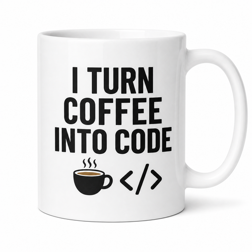 I Turn Coffee Into Code Programmer Humor 11oz Ceramic Coffee Mug, Personalized Gift for Developers