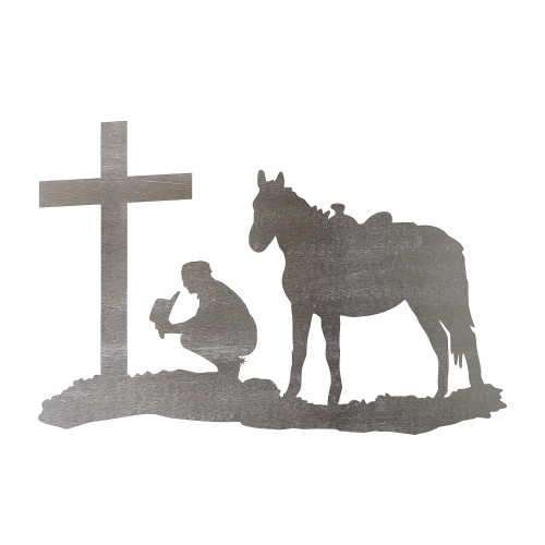 Cowboy At Cross Steel Cutout Shape - Raw Metal Wall Art and Craft Supply