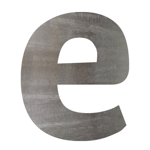 Lower Case E Steel Cutout Shape - Raw Metal Wall Art and Craft Supply