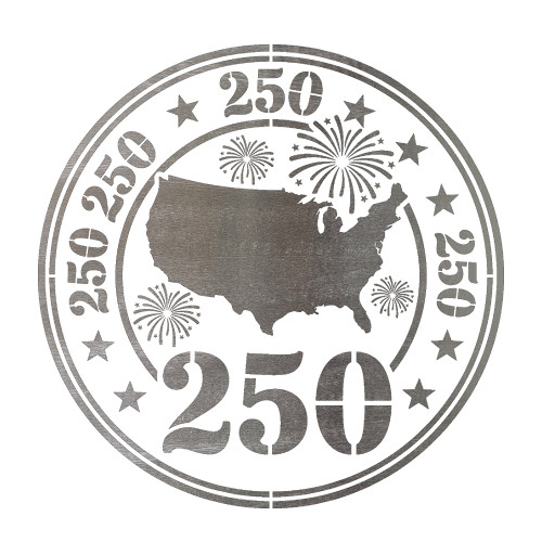 United States 250 Badge Fireworks Steel Cutout Shape, Raw Metal Wall Art and Craft Supply
