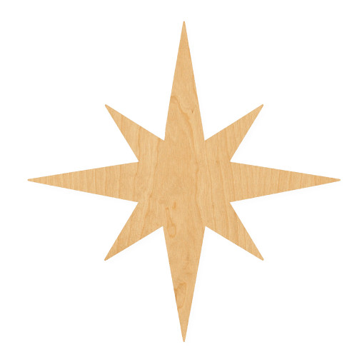 Bethlehem Star Long Ray Wood Cutout for Crafts, Unfinished Baltic Birch Craft Shape