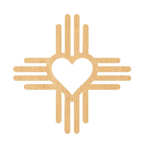 Zia Symbol Heart Wood Cutout for Crafts, Unfinished Baltic Birch Craft Shape