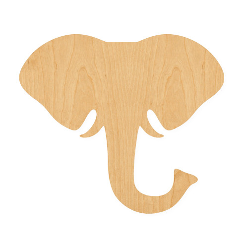 Elephant Head 2 Wood Cutout for Crafts, Unfinished Baltic Birch Craft Shape