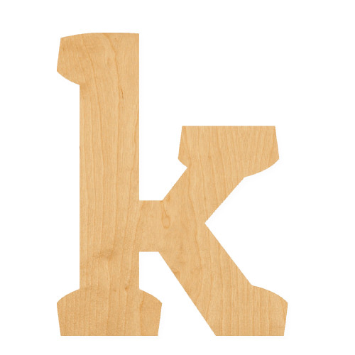 Lower Case K Wood Cutout for Crafts, Unfinished Baltic Birch Craft Shape