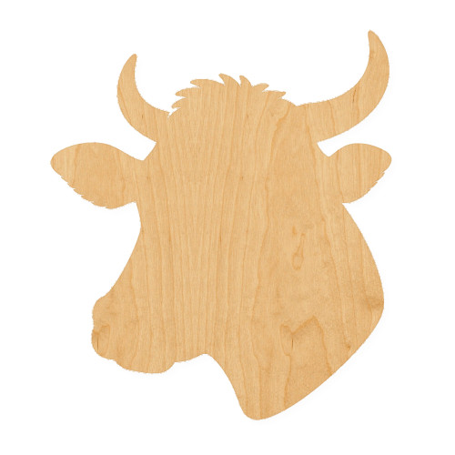 Cow Head 2 Wood Cutout for Crafts, Unfinished Baltic Birch Craft Shape