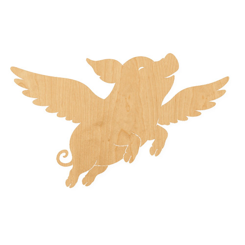 Flying Pig Wood Cutout for Crafts, Unfinished Baltic Birch Craft Shape