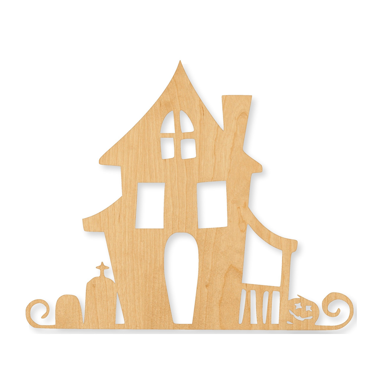 Laser cut halloween house wood cutout, unfinished Baltic Birch craft blank