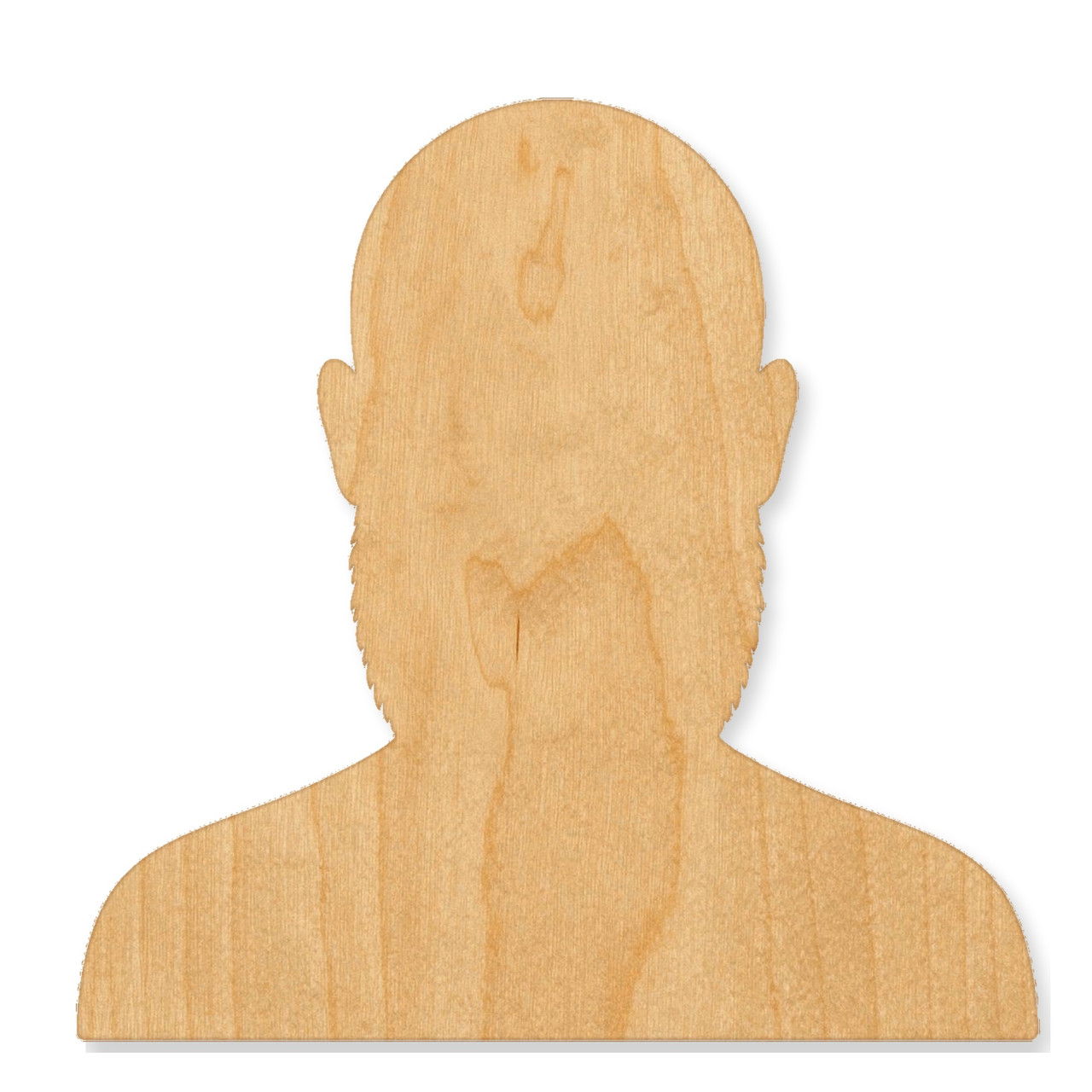 Laser cut bald man with beard wood cutout, unfinished Baltic Birch craft blank