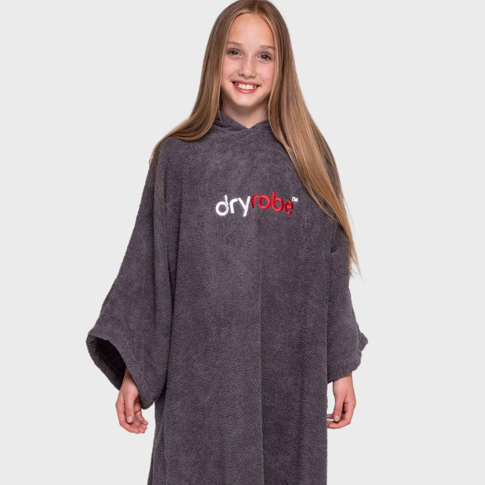 Kids dryrobe® Organic Cotton Towel Robe Slate Grey 10-13