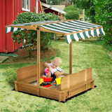 Wooden Sandpit with Adjustable Canopy - Green and White