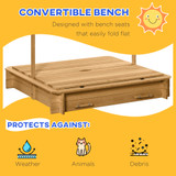 Wooden Sandpit with Adjustable Canopy - Green and White