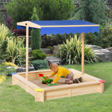 Wooden Sandpit with Adjustable Canopy - Blue