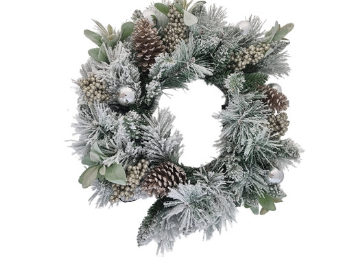 Natural Wreath with Snow White Pine Cone