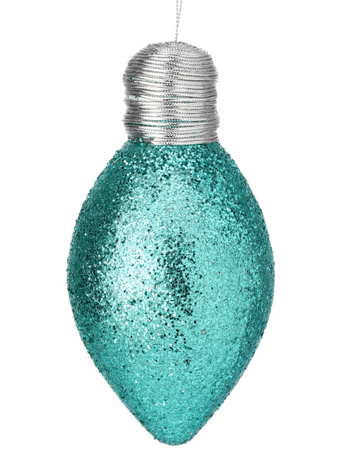 7" Glitter Lightbulb Ornament - Teal