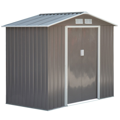 Metal Garden Shed with Double Doors 7x4ft - Grey