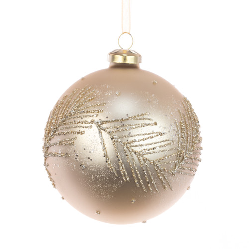 Glass Champagne Bauble With Glitter Detail - 10cm