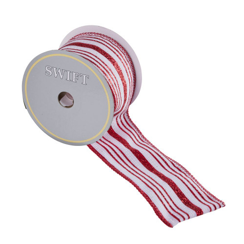 Striped Red and White Christmas Ribbon - 2.5"  x 10yds
