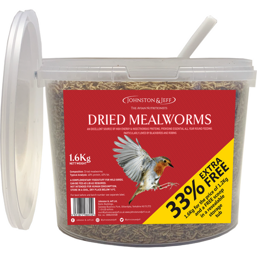 Johnston & Jeff Mealworms in Tub with free scoop - 1.2kg + 33% Extra Free