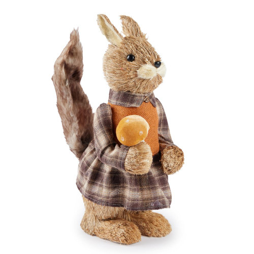 Squirrel with Tartan Dress Holding Yellow Mushroom 26cm x18cmx48cm
