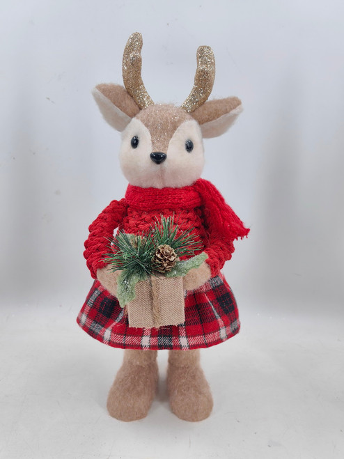 Red Female Deer Holding Present 19x11x43cm
