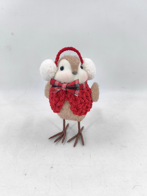 Bird with Red Jumper and Earmuffs 17x12x24CM