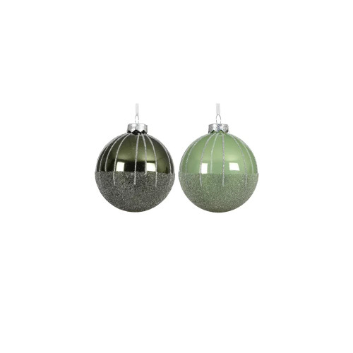 Sugar Finish Glass Bauble Assorted Designs Pine Green / Matcha Green - 8cm