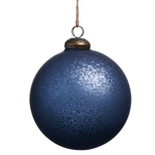 Blue Mercury Glass Bauble Ornament - 4"